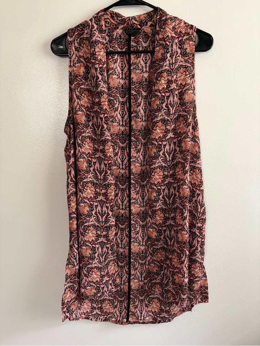 Topshop Multi Floral Paisley Open Front Longline Kimono Vest Coral Cream Size 4